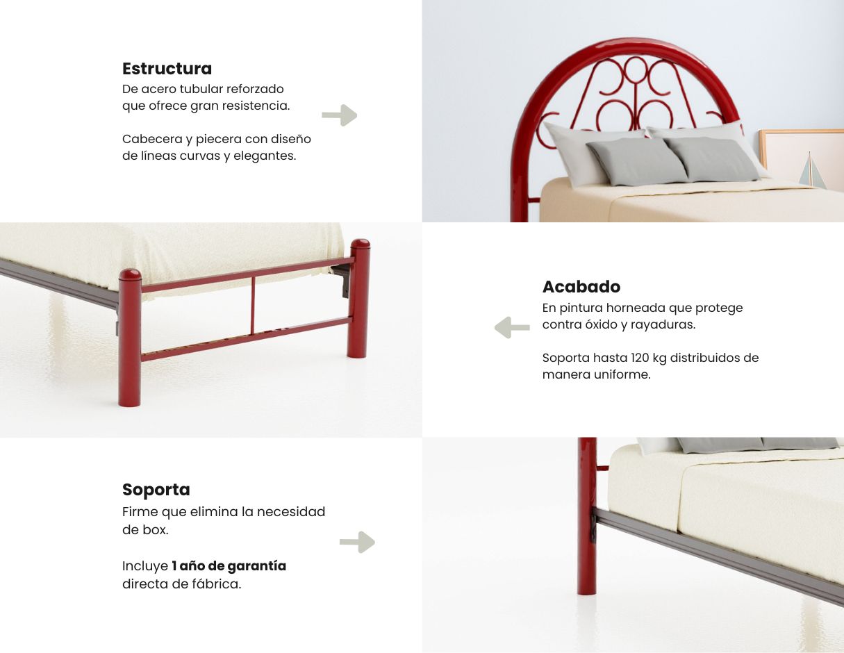 Cama Individual Teka color Rojo