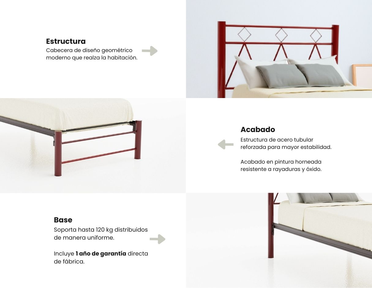 Cama Individual Roma color Rojo