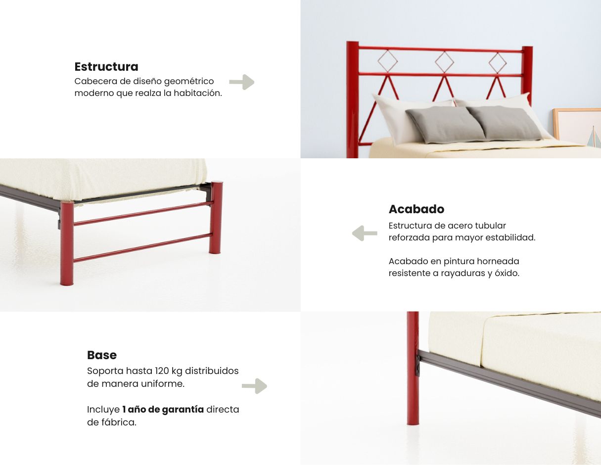 Cama Matrimonial Roma color Rojo