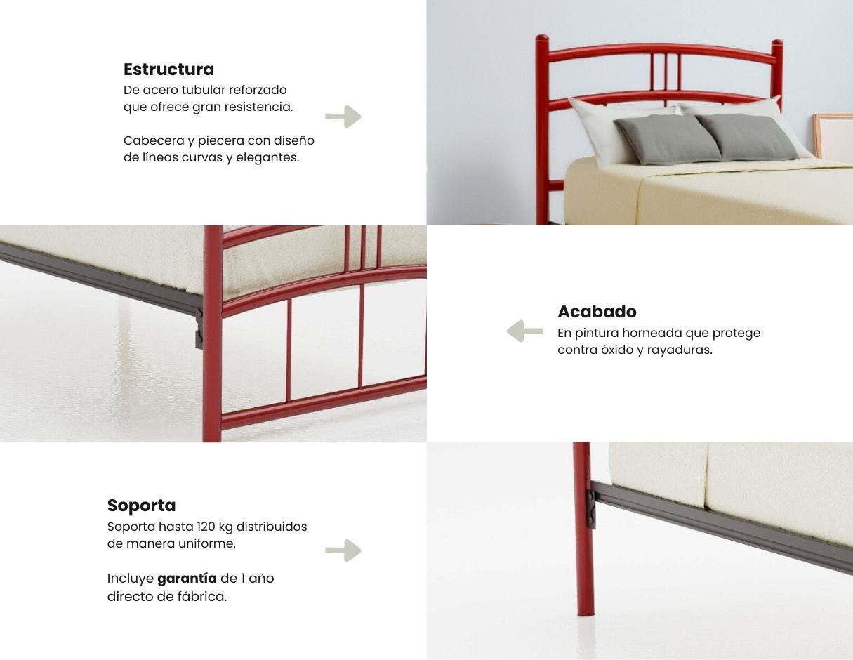 Cama Matrimonial Delhi color Rojo