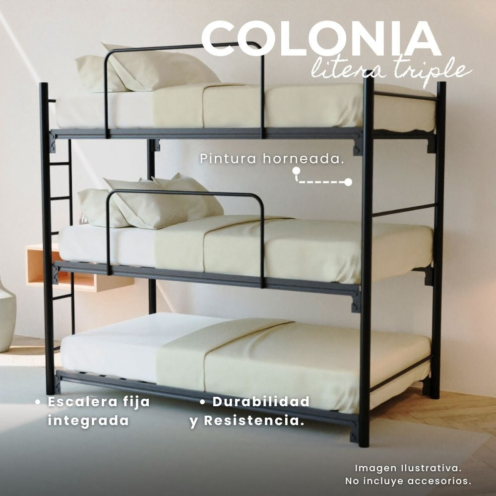 Litera Triple Individual Colonia color Negro