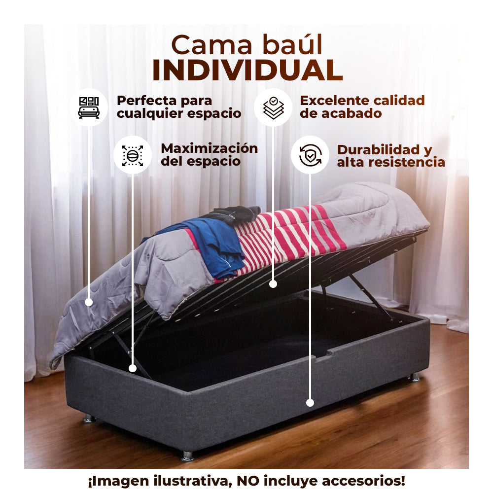 Cama Baul Individual Jhonson color Gris Oxford