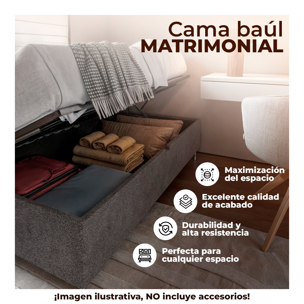 Cama Baul Matrimonial Kennedy color Gris Oxford