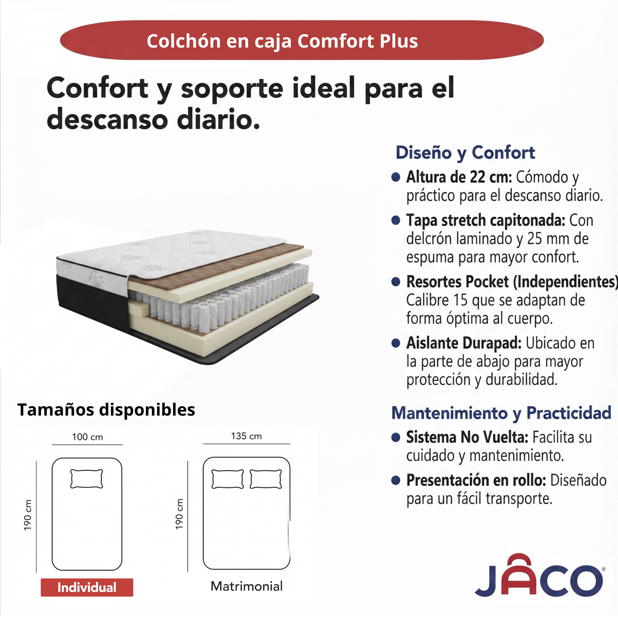 Colchon en caja Comfort plus color Blanco