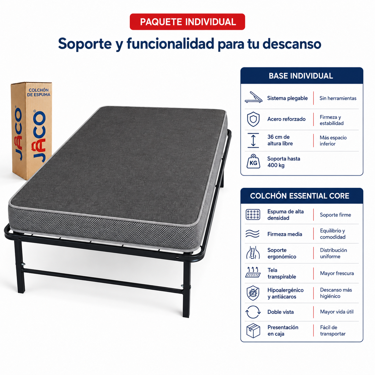 Base Plegable Individual Scar color Negro
