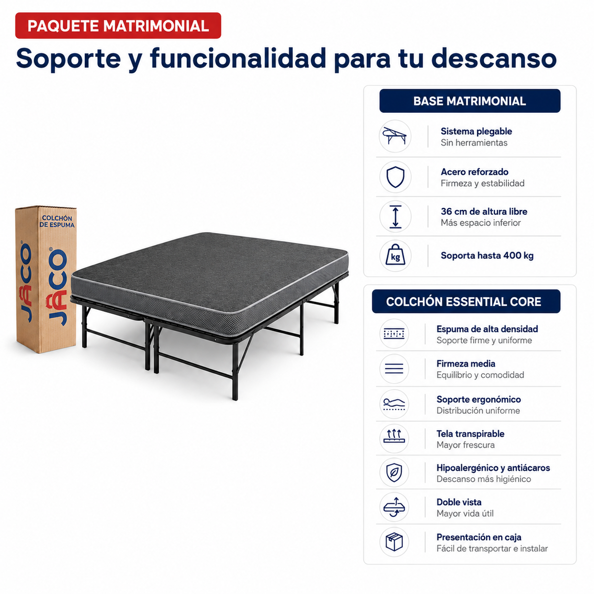 Base Plegable Matrimonial Lucy color Negro
