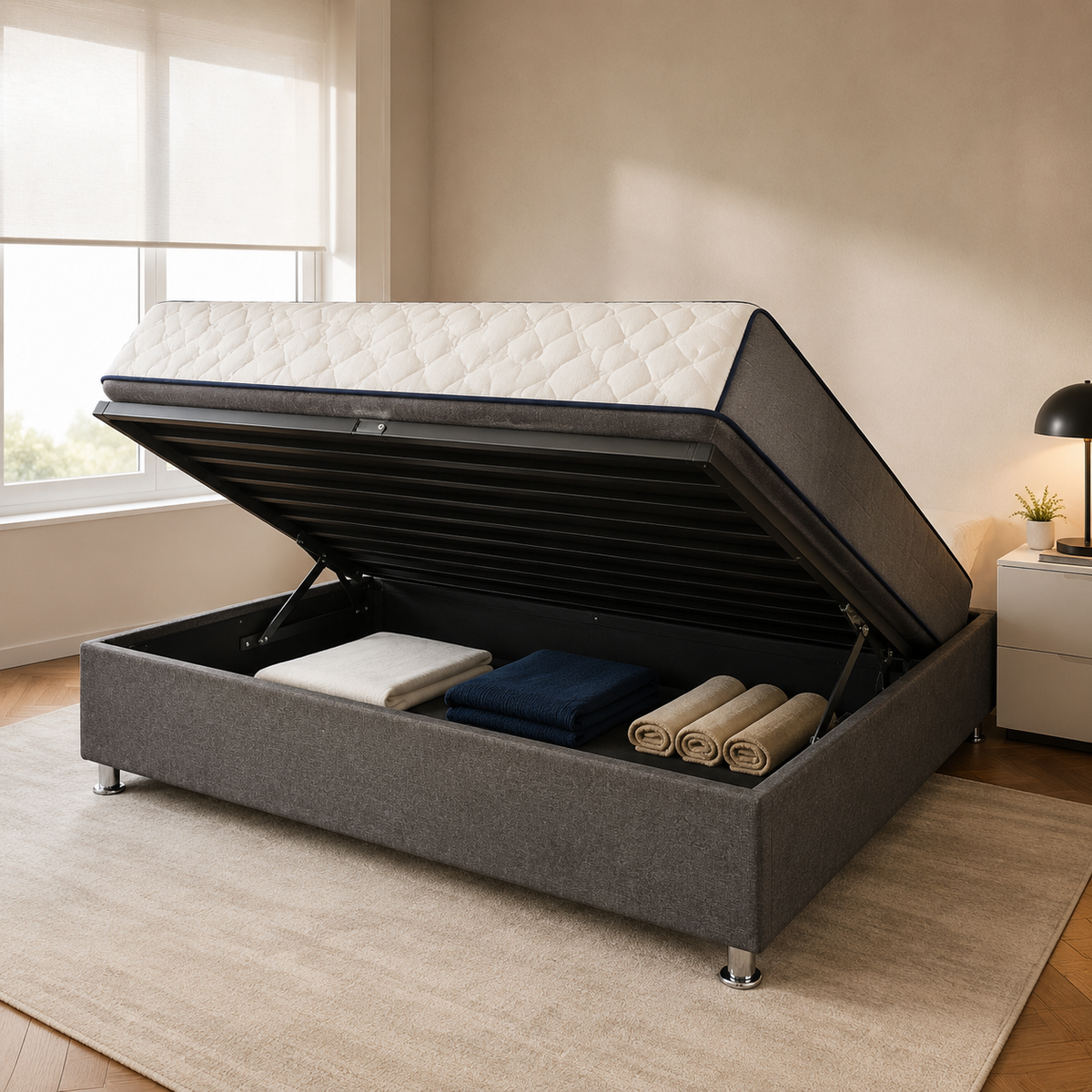 Cama Baul Matrimonial Kennedy color Gris Oxford