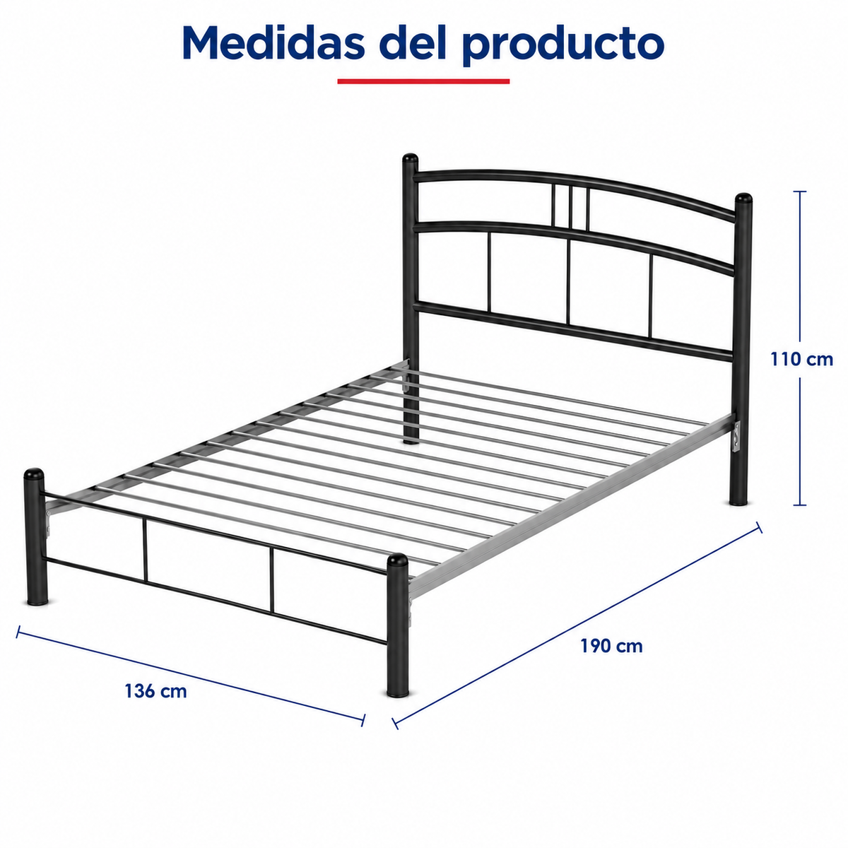 Cama Matrimonial Bombay color Negro