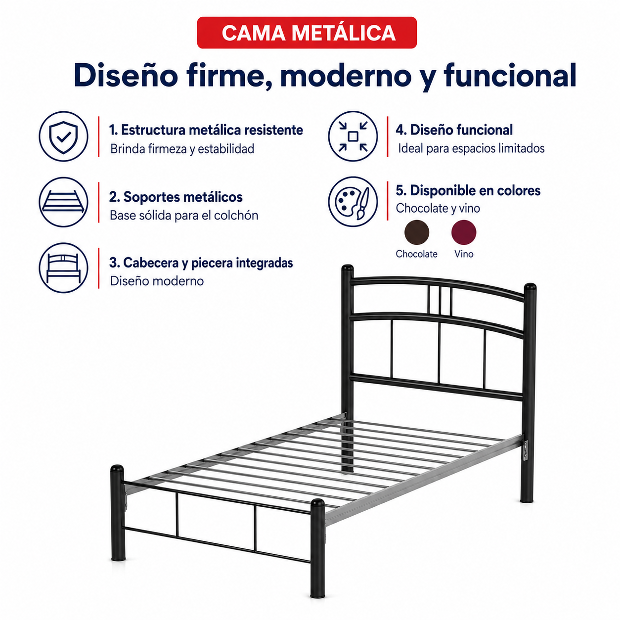 Cama Matrimonial Bombay color Negro