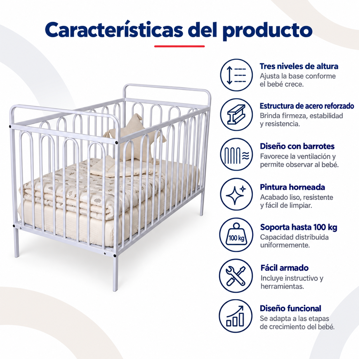 Cuna Ajustable 3 posiciones Bambino color Blanco