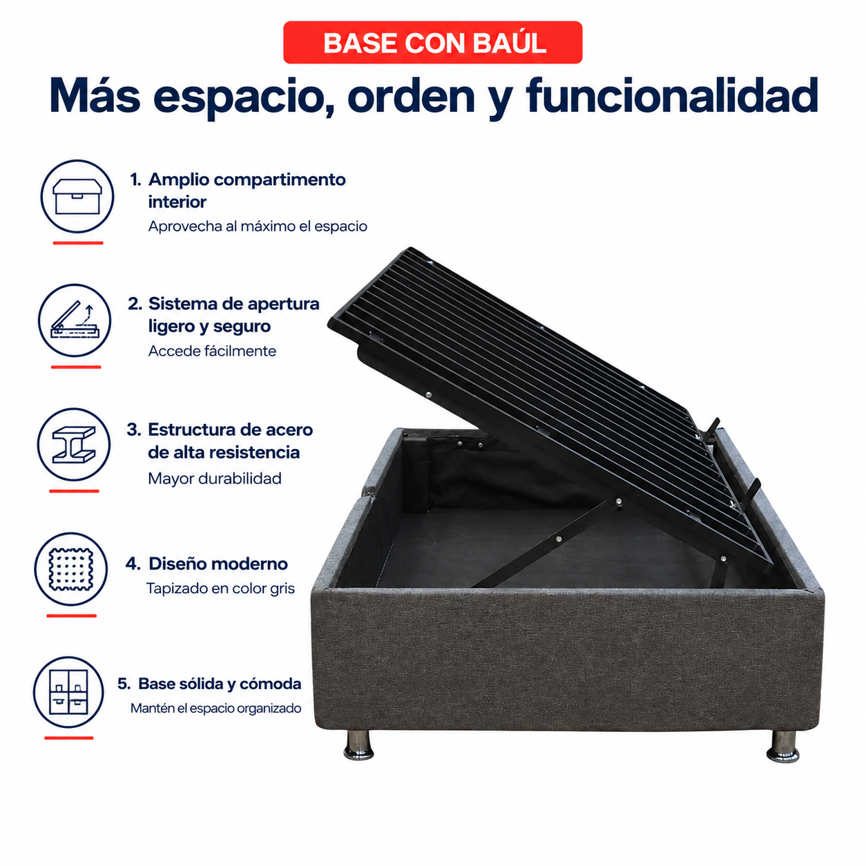 Cama Baul Individual Jhonson color Gris Oxford