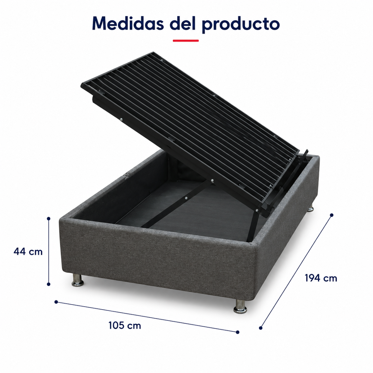Cama Baul Individual Jhonson color Gris Oxford